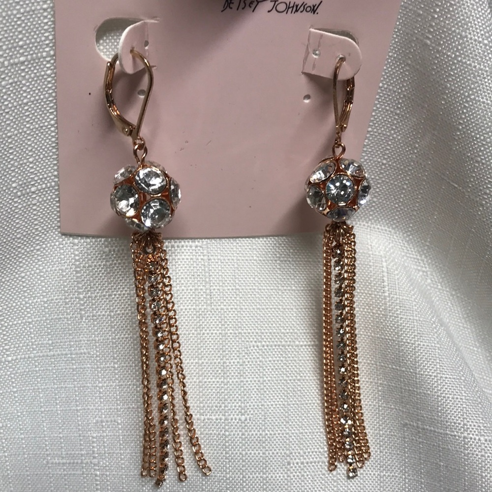 Betsey Johnson Rose-Gold crystal ball Earrings NWT